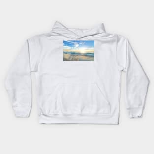 Blue ocean waves, Blue sea waves, Calm blue ocean, Summer sky, Clear blue sky, Baby Blue, Water, Beach, Beach sand, Summer sunset, Dusk Kids Hoodie